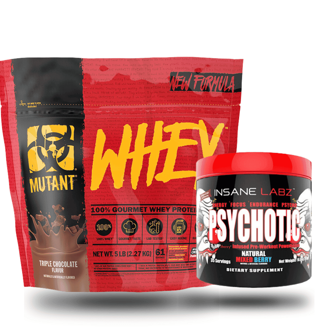 Paquete Proteina Mutant Whey 5 lbs + Psychotic 30 Serv - Body Fit Supplements